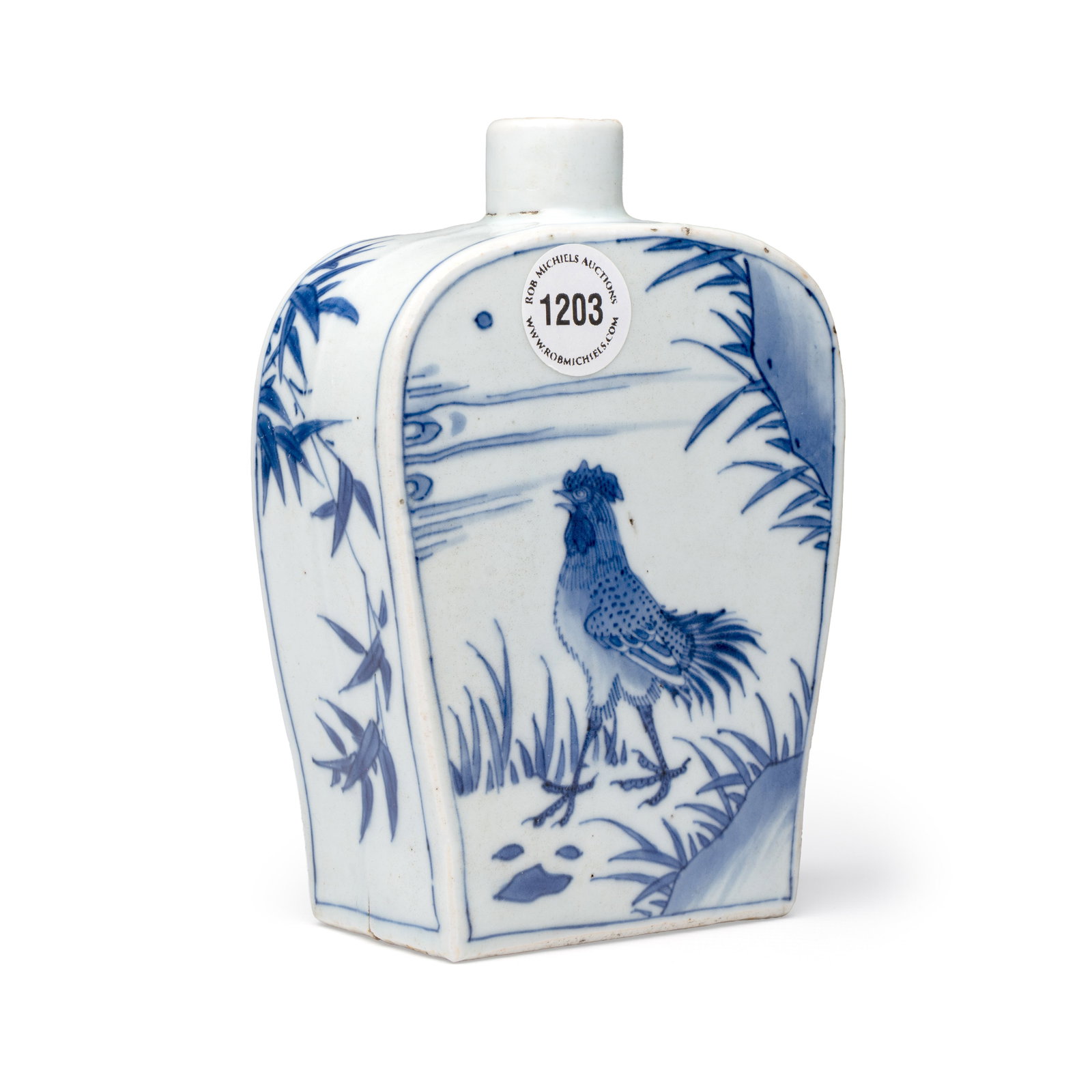 A Chinese blue and white 'Roosters' tea caddy, Transitional period (1 of 9)