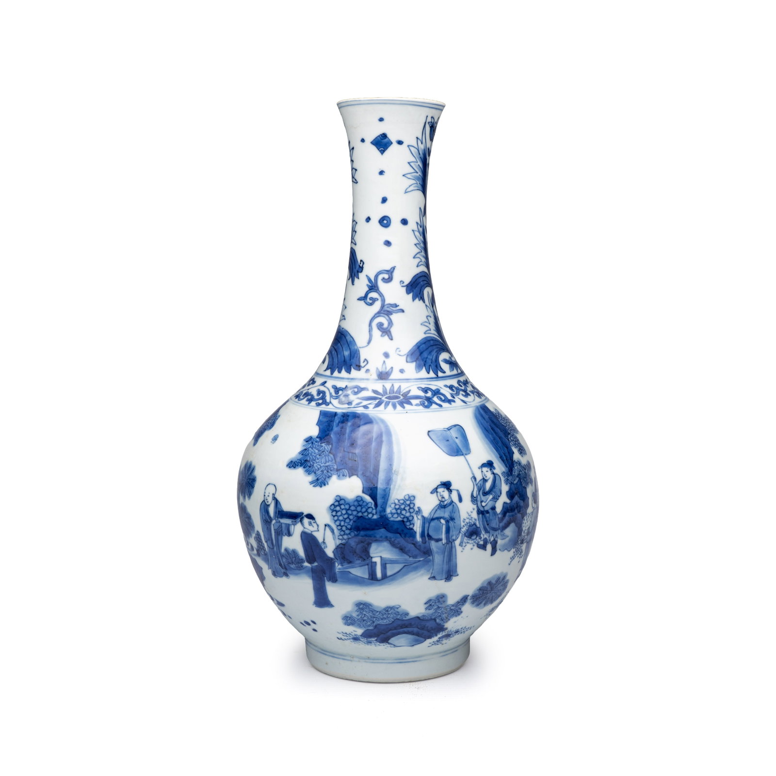 A Chinese blue and white 'Jiao You Dian Hua' bottle vase, Transitional period (1 of 7)