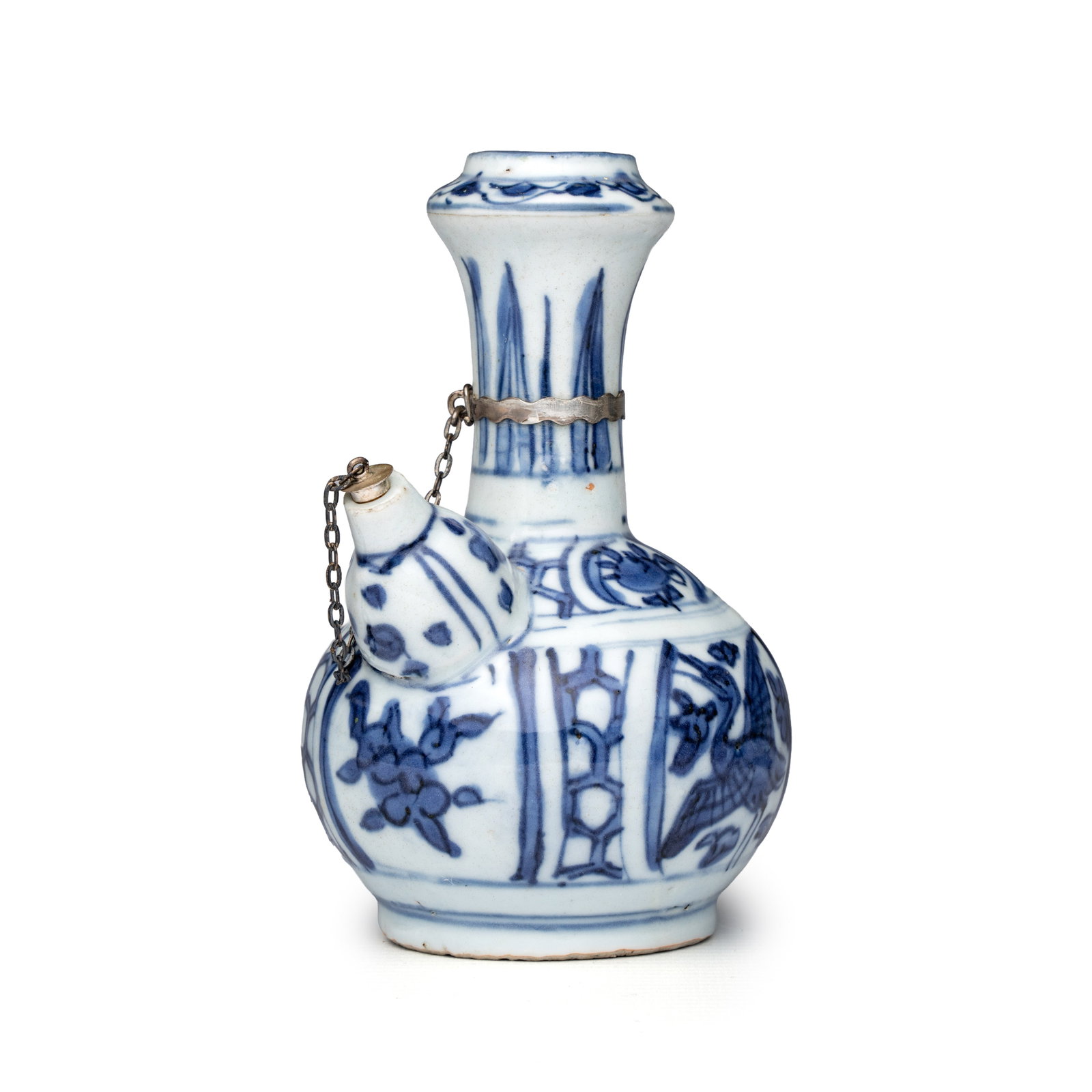 A silver-mounted Chinese blue and white 'Cranes' miniature kendi, Wanli (1 of 8)