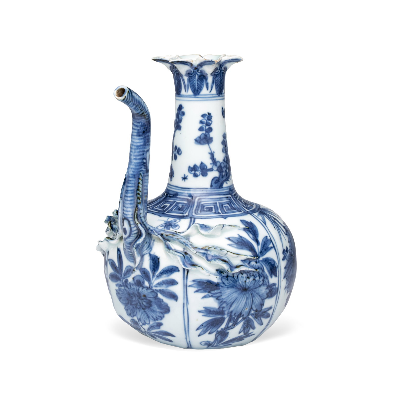 A Chinese blue and white pomegranate-shaped ewer, Wanli: A Chinese blue and white pomegranate-shaped ewer, Wanli H.: 16,7 cm Provenance: - Vanderven Oriental Art, 's Hertogenbosch. - The Mr. and Mrs. Baert-Devos Collection, Belgium. Acquired from the above 
