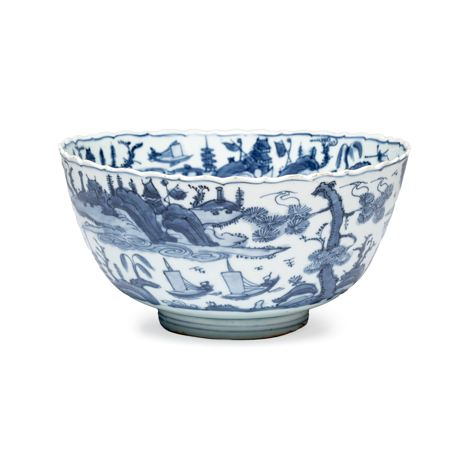 A Chinese blue and white 'Riverscape' bowl, Jiajing/Wanli (1 of 8)