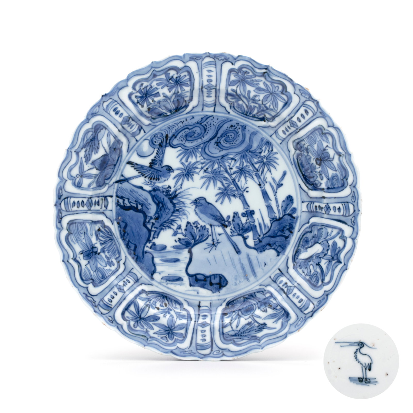A Chinese blue and white 'Pair of Birds' plate, Egret mark, Wanli (1 of 6)
