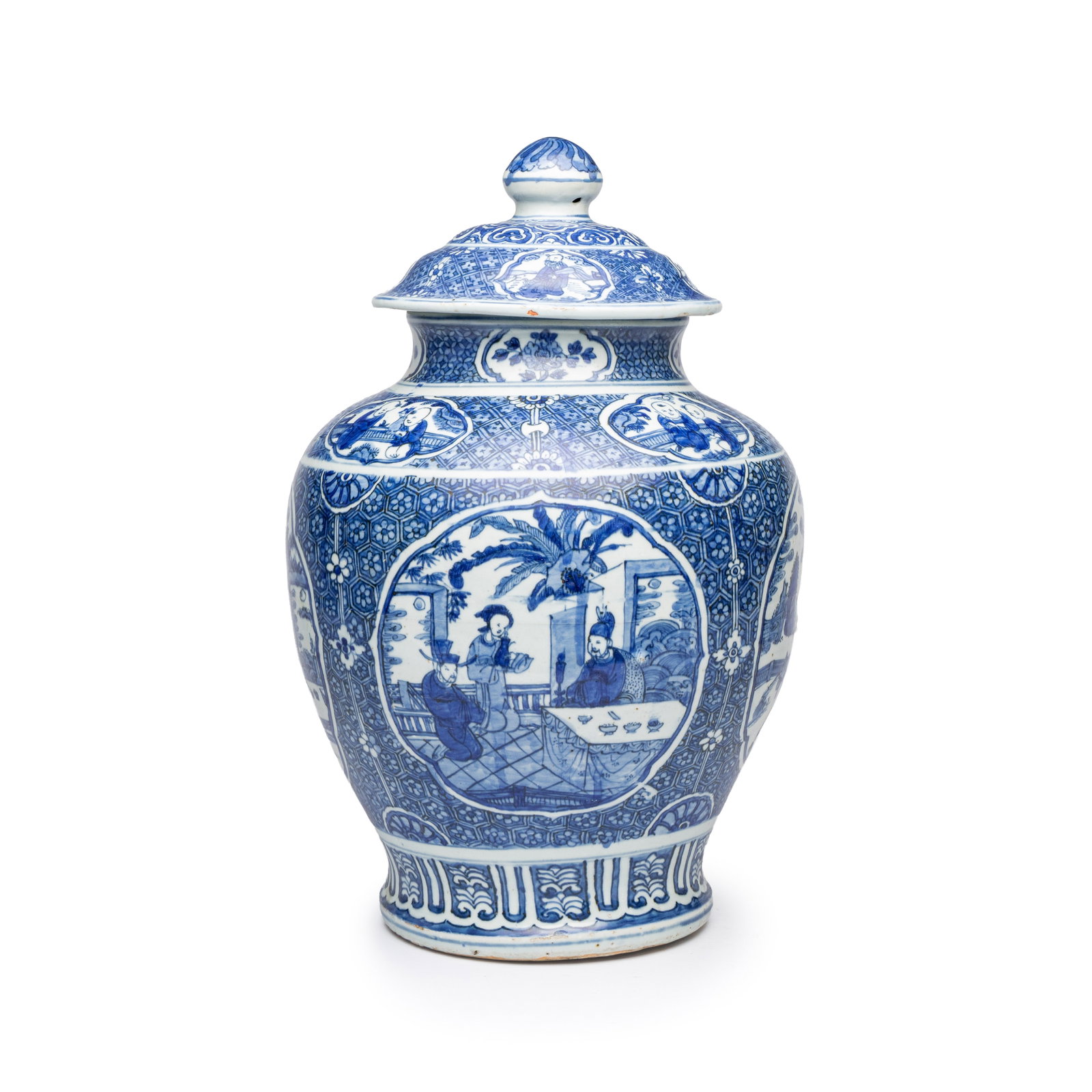 A fine Chinese blue and white vase and cover with narrative design, Wanli (1 of 9)