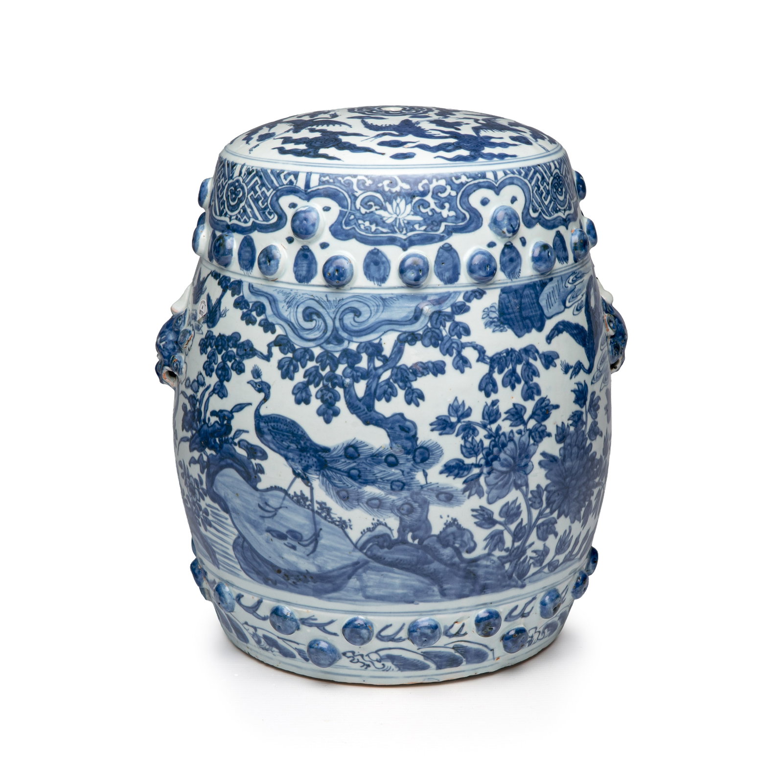 A Chinese blue and white 'Peacocks and Cranes' garden stool, Jiajing (1 of 8)