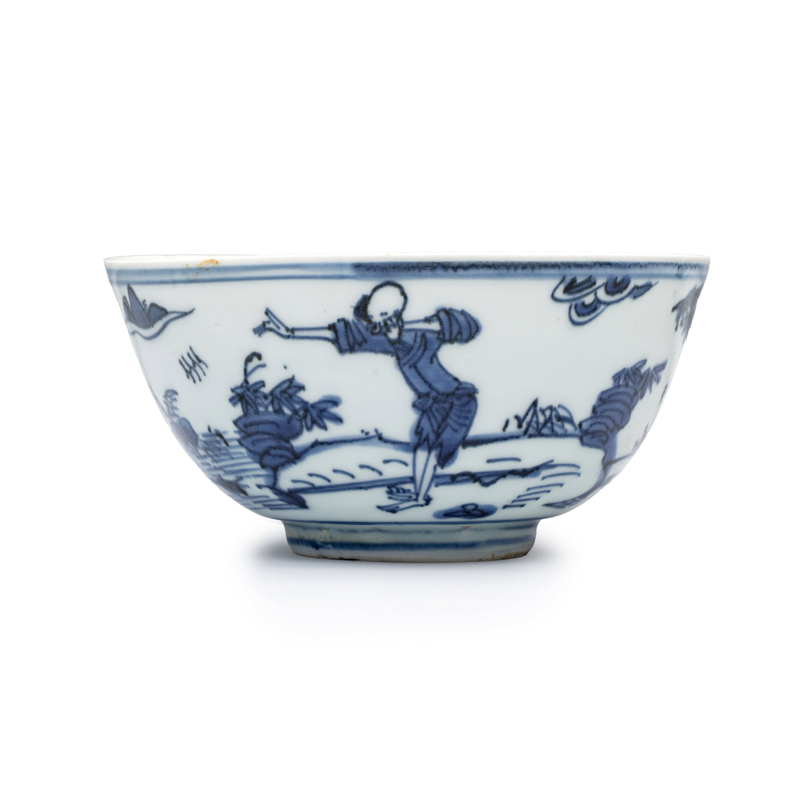 A Chinese blue and white 'Fishermen' bowl, Wanli: A Chinese blue and white 'Fishermen' bowl, Wanli Dia.: 14,5 cm - H.: 7,3 cm Provenance: - Marc Michot, Bruges. - The Mr. and Mrs. Baert-Devos Collection, Belgium. Acquired from the above in 1998 and a
