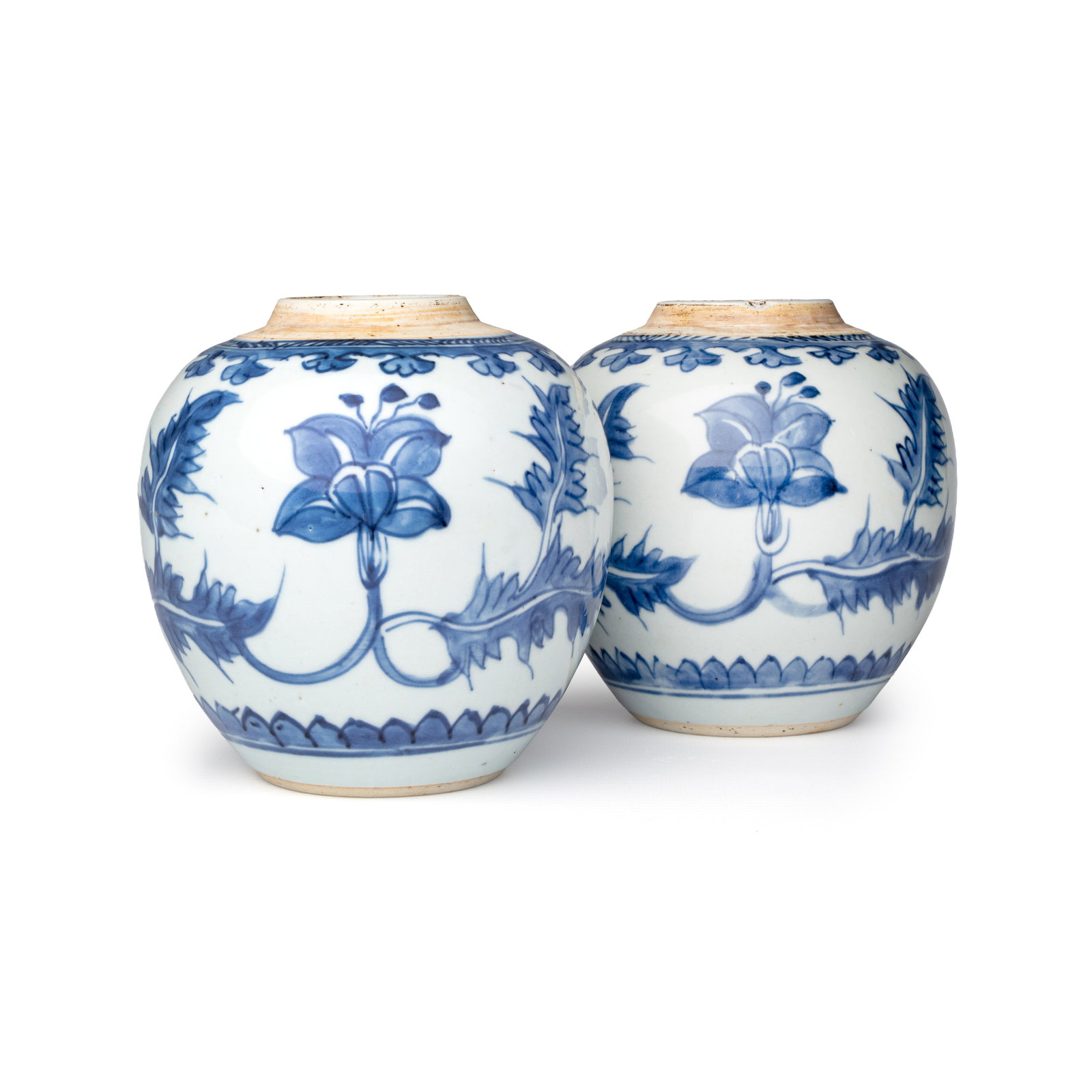 A pair of Chinese blue and white jars with floral design, Kangxi (1 of 15)