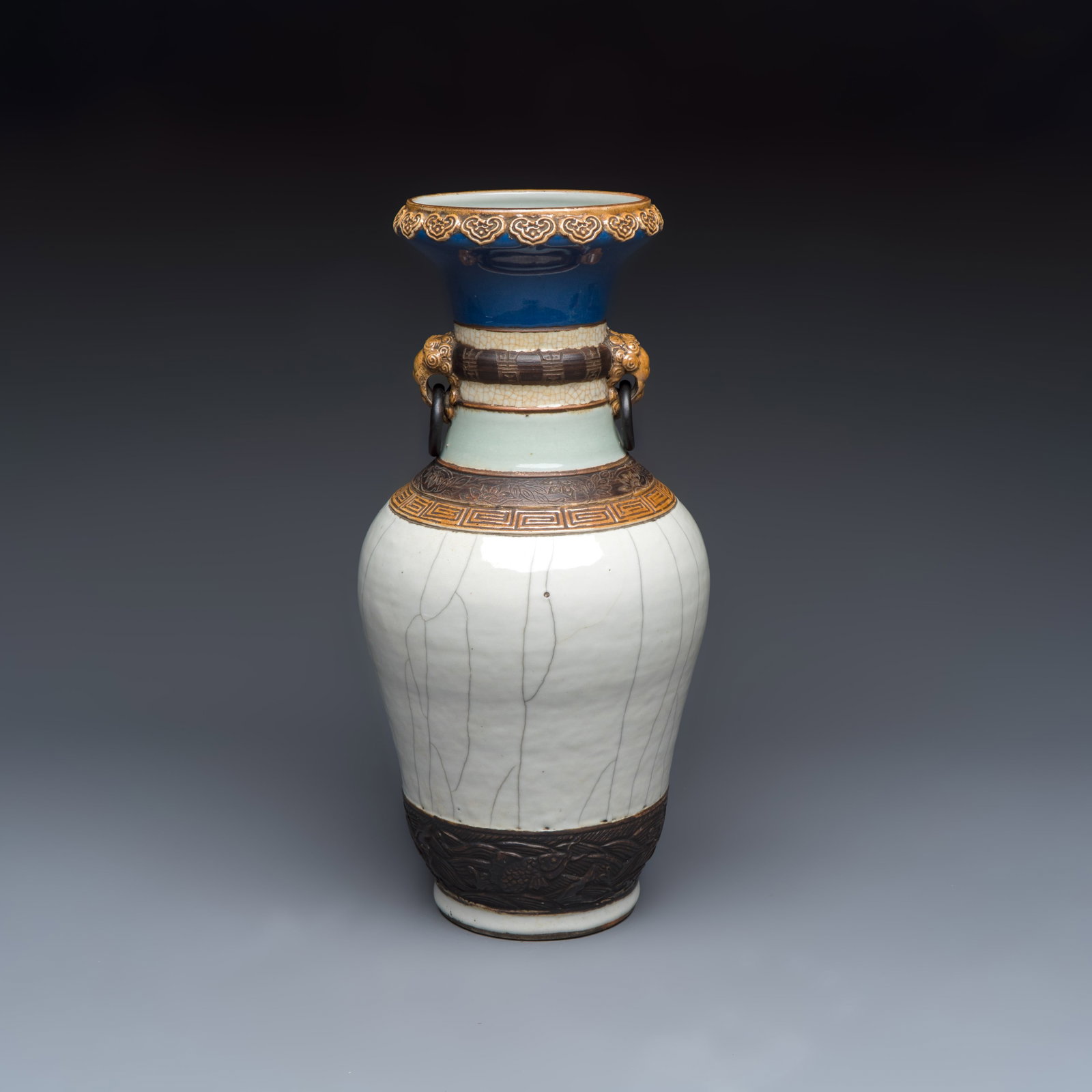 An unusual Chinese Nanking vase decorated with various glazes, Chenghua mark, 19th C. (1 of 7)