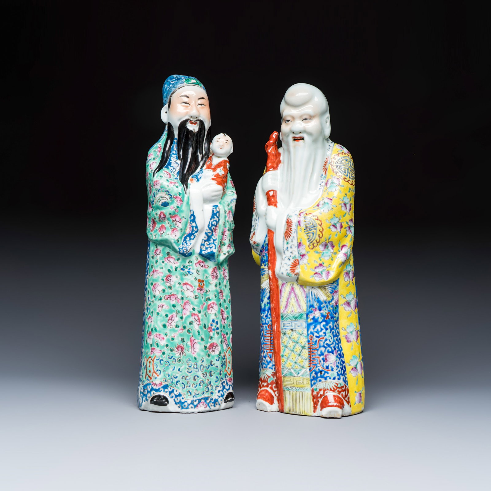 Two Chinese famille rose figures of star gods, 20th C. (1 of 7)