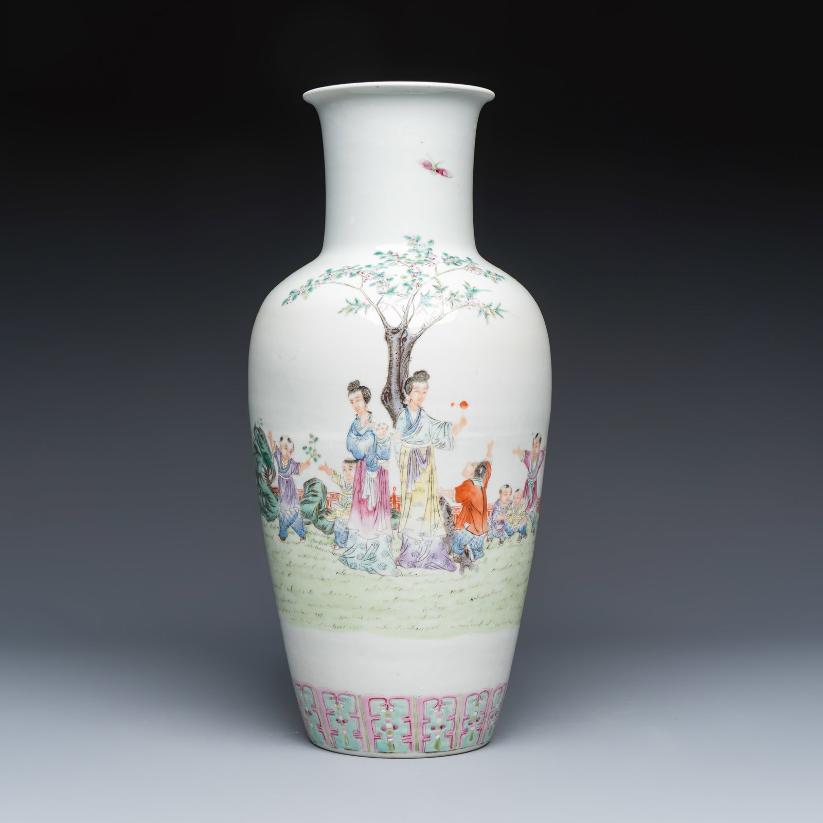 A Chinese famille rose 'Elegant ladies with playing boys' vase, Qianlong mark, Republic (1 of 6)