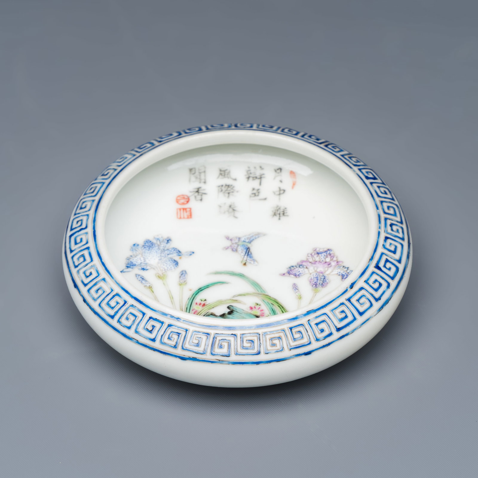 A Chinese famille rose 'Flowers and Poem' brush washer, Qianlong mark, Republic (1 of 7)
