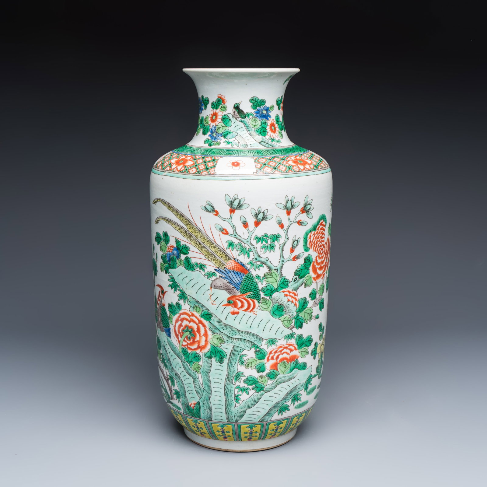 A Chinese famille verte 'Pheasants among Flowering branches' vase, 19th C.: A Chinese famille verte 'Pheasants among Flowering branches' vase, 19th C. H.: 47,2 cm