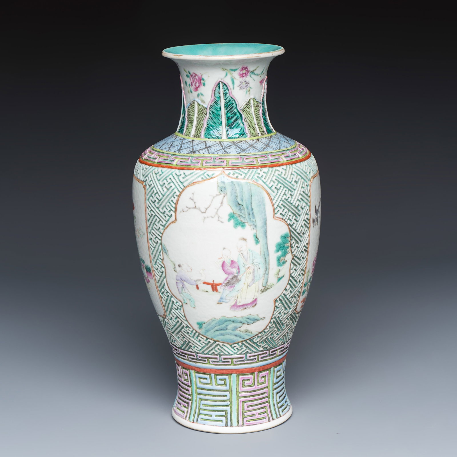 A Chinese famille rose 'Wang Xizhi' vase, Qianlong mark, 19th C. (1 of 7)