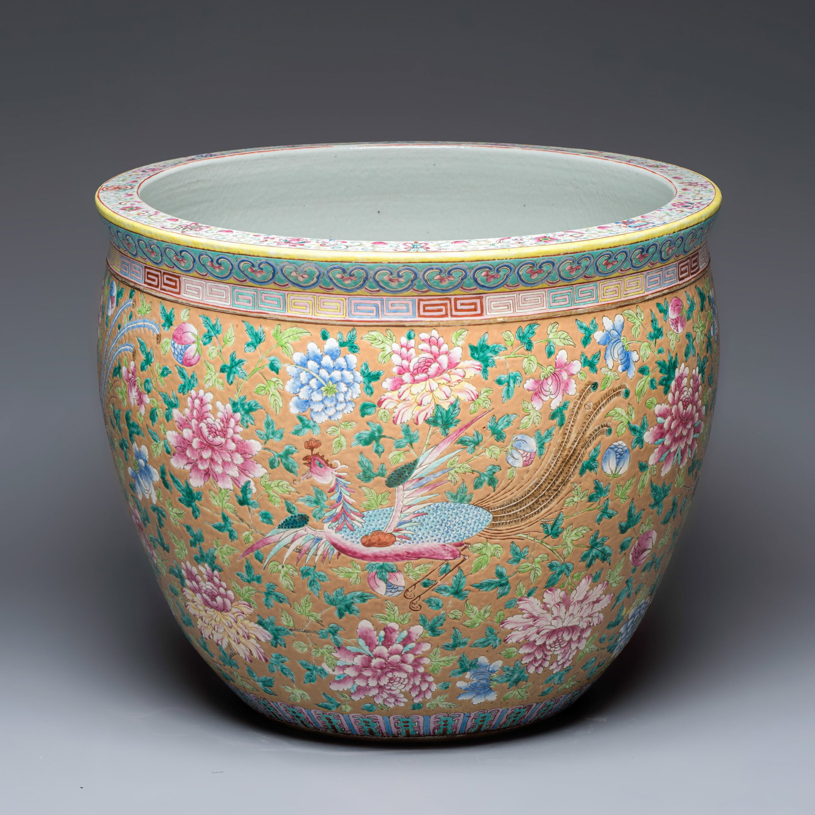 A large Chinese famille rose 'Phoenixes and Peonies' fish bowl for the Straits or Peranakan market, (1 of 7)