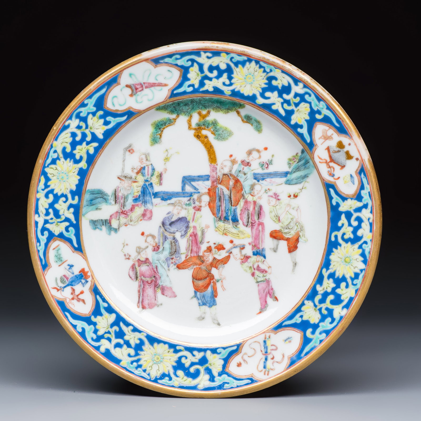 A Chinese famille rose 'Twelve Flower Goddesses' plate, Tongzhi mark and of the period (1 of 2)