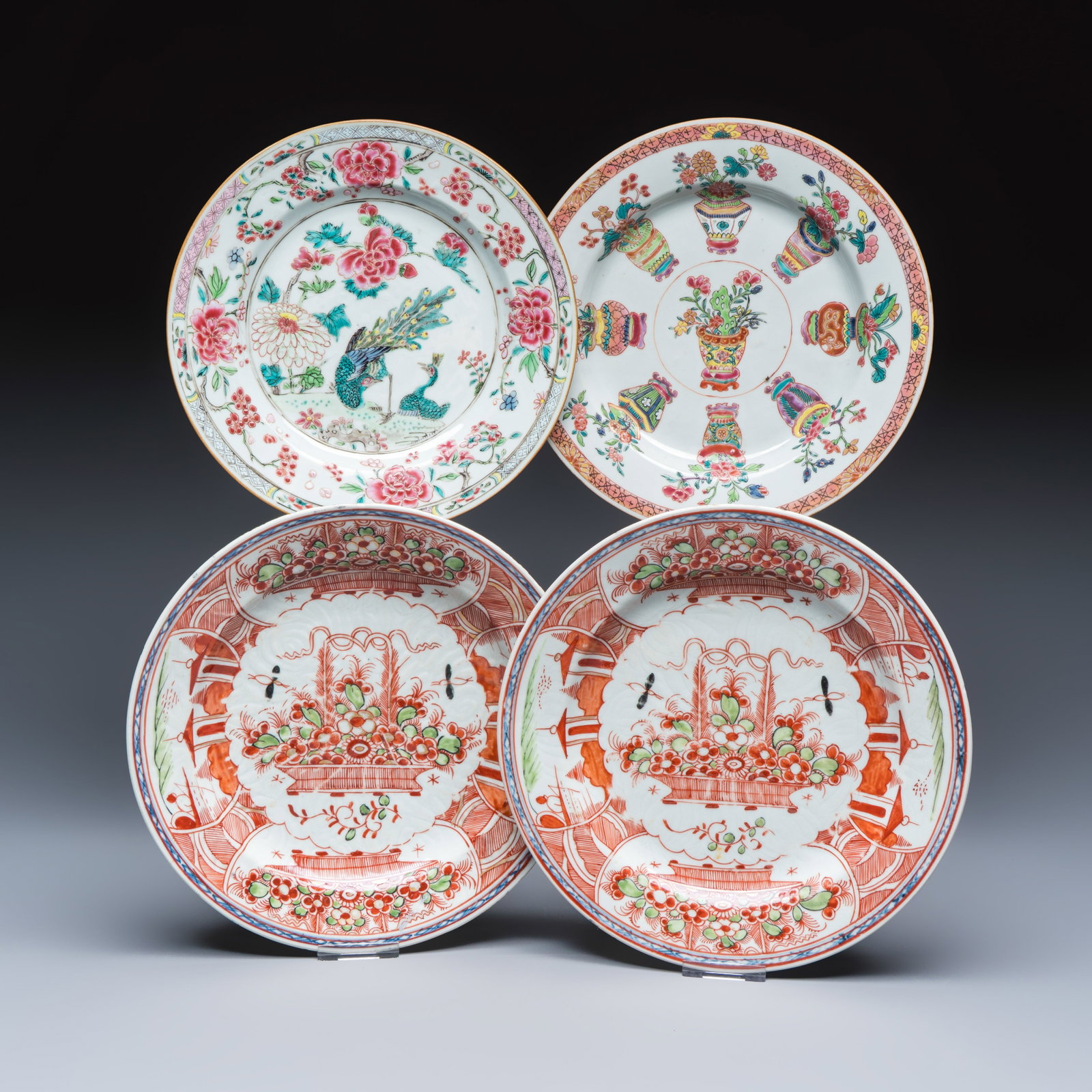 Two Chinese famille rose plates and a pair of Dutch-decorated plates, Yongzheng/Qianlong (1 of 9)