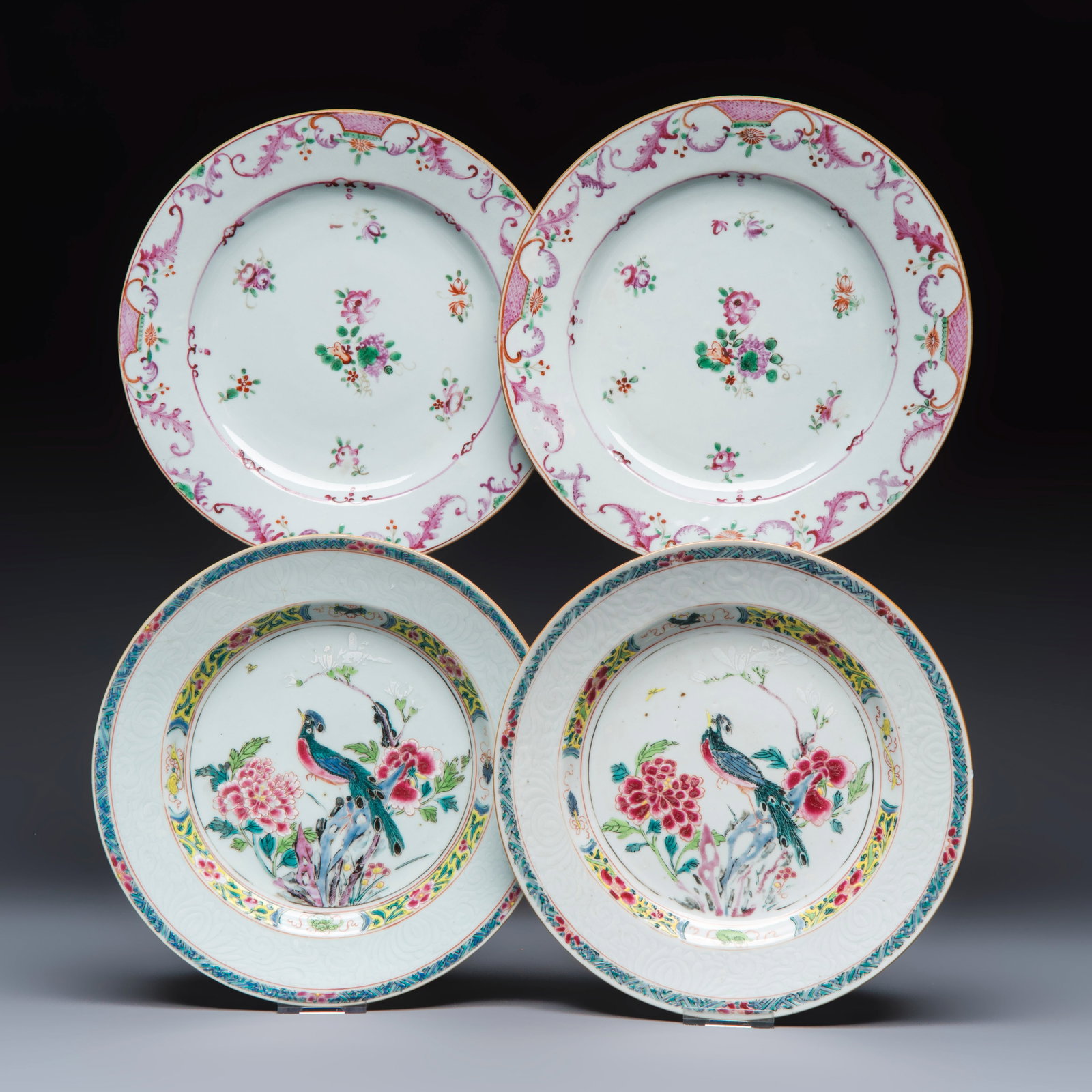 Two pairs of Chinese famille rose plates, Yongzheng/Qianlong (1 of 9)