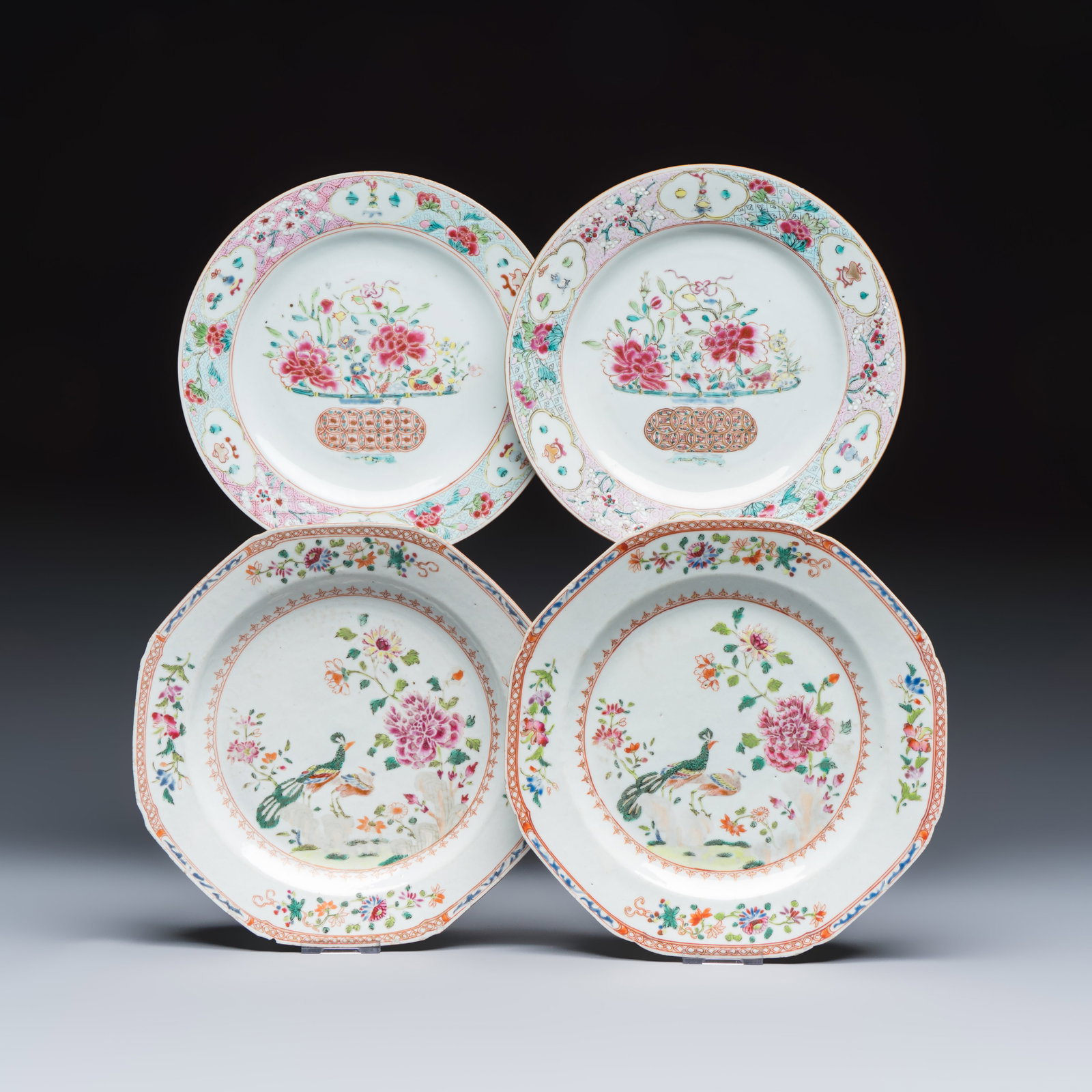Two pairs of Chinese famille rose plates, Qianlong (1 of 5)