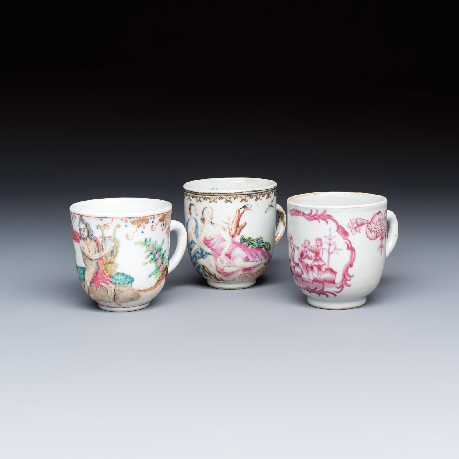 Three fine Chinese famille rose export porcelain cups, Qianlong (1 of 8)