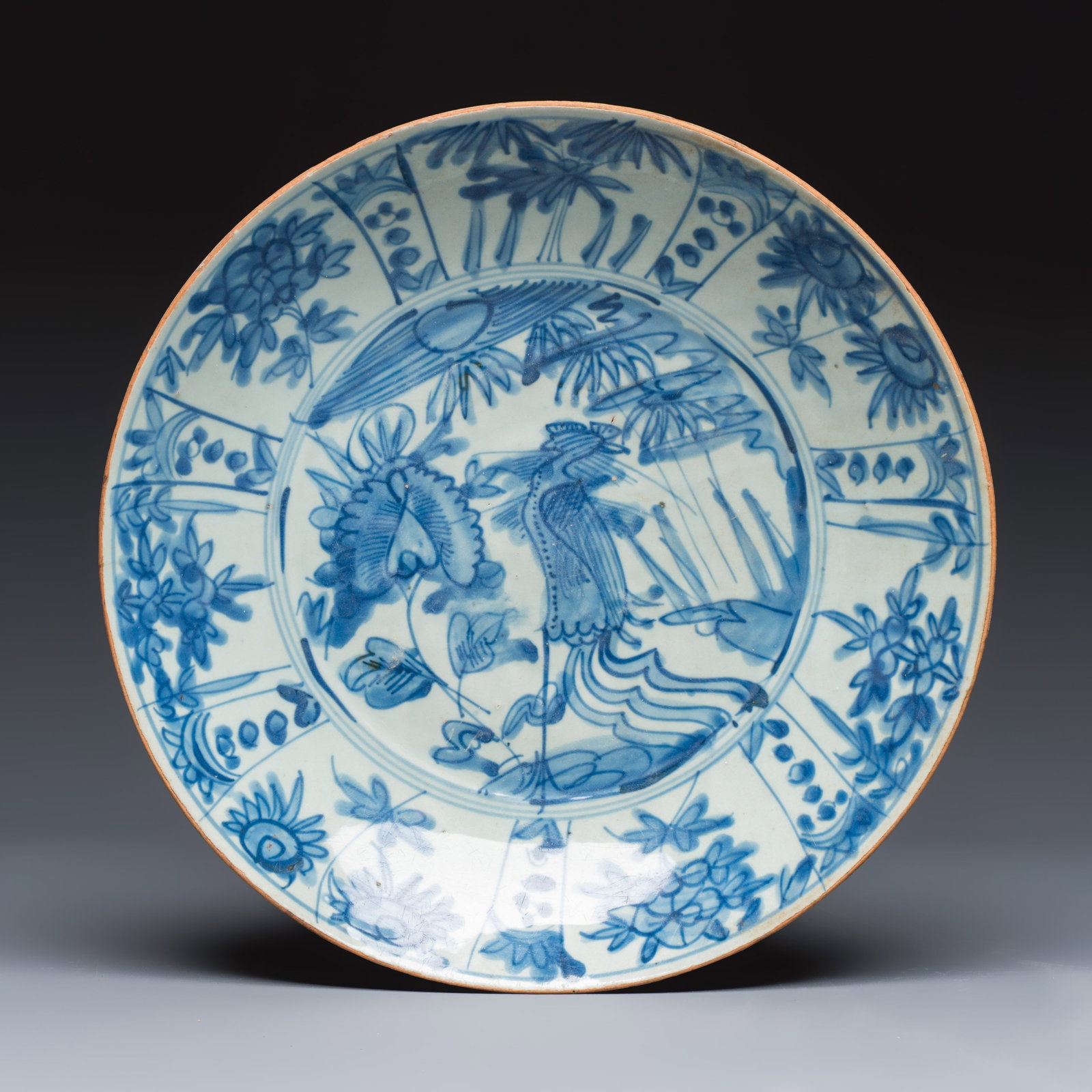 A Chinese Swatow blue and white 'Phoenix' dish, Ming: A Chinese Swatow blue and white 'Phoenix' dish, Ming Dia.: 34,3 cm