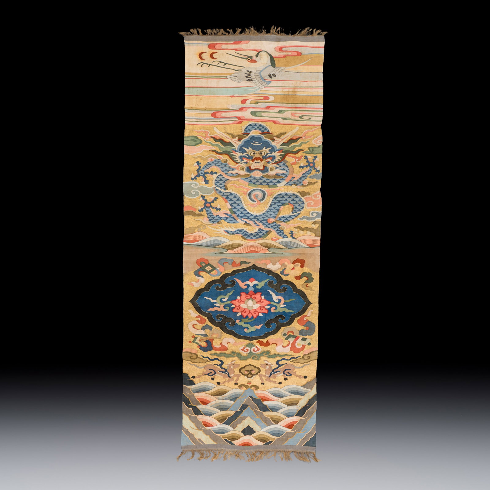 A Chinese kesi 'Deer, Crane and Dragon' panel, 19/20th C. (1 of 2)