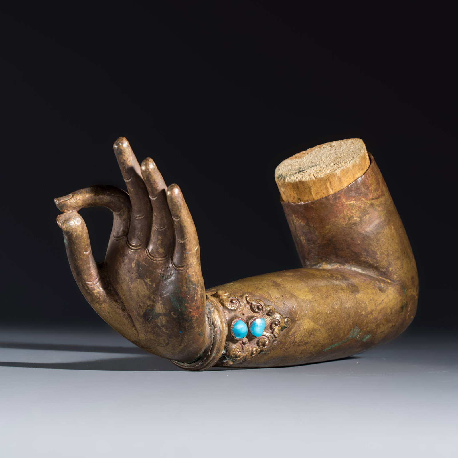A Tibetan or Nepalese gilt-copper arm, 18/19th C. (1 of 6)