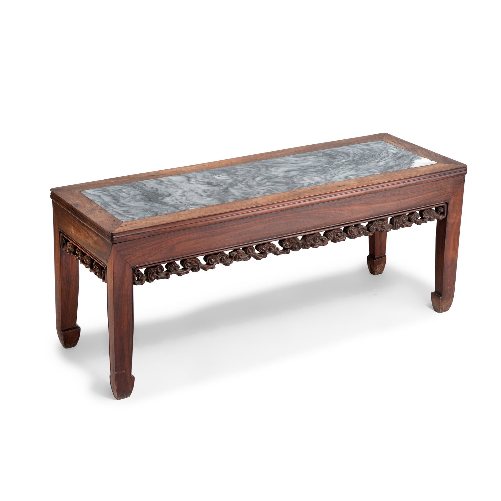 A Chinese marble-topped hongmu rectangular low table, 19/20th C. (1 of 7)
