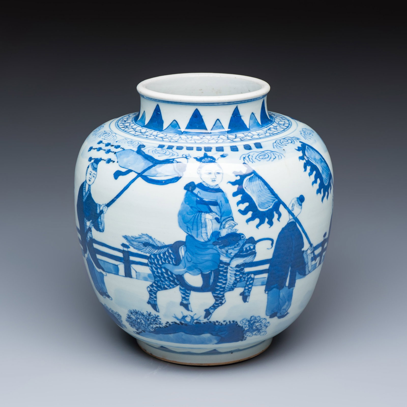 A Chinese blue and white 'Qi Lin Song Zi' vase, 19th C. (1 of 7)