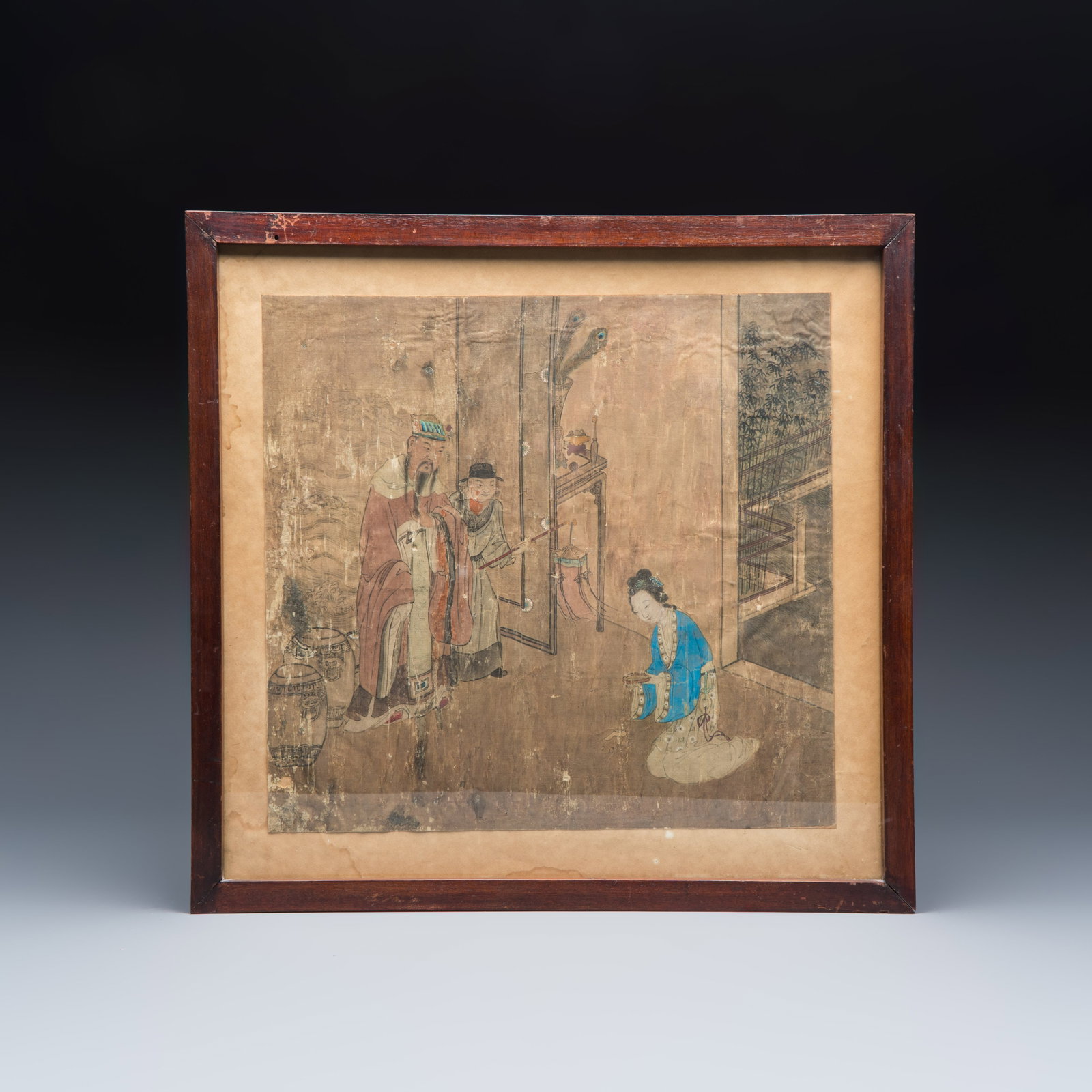Chinese school: A narrative scene with figures, ink and colour on silk, 19th C. (1 of 2)