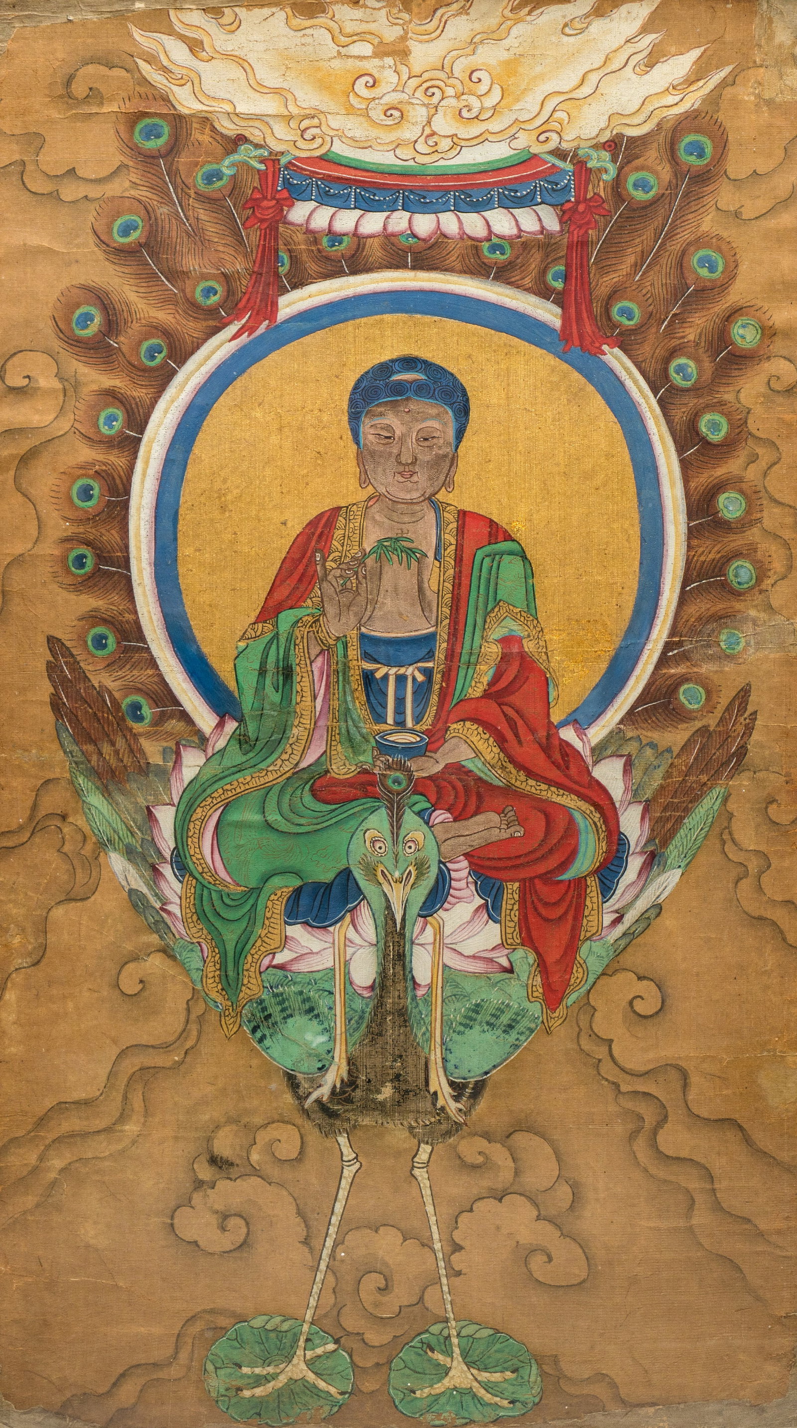 Chinese school: Mahamayuri, gold, ink and colour on paper, Qing: Chinese school: Mahamayuri, gold, ink and colour on paper, Qing Dim: 64,2 x 38 cm | the frame Dim: 61,8 x 35 cm | the work