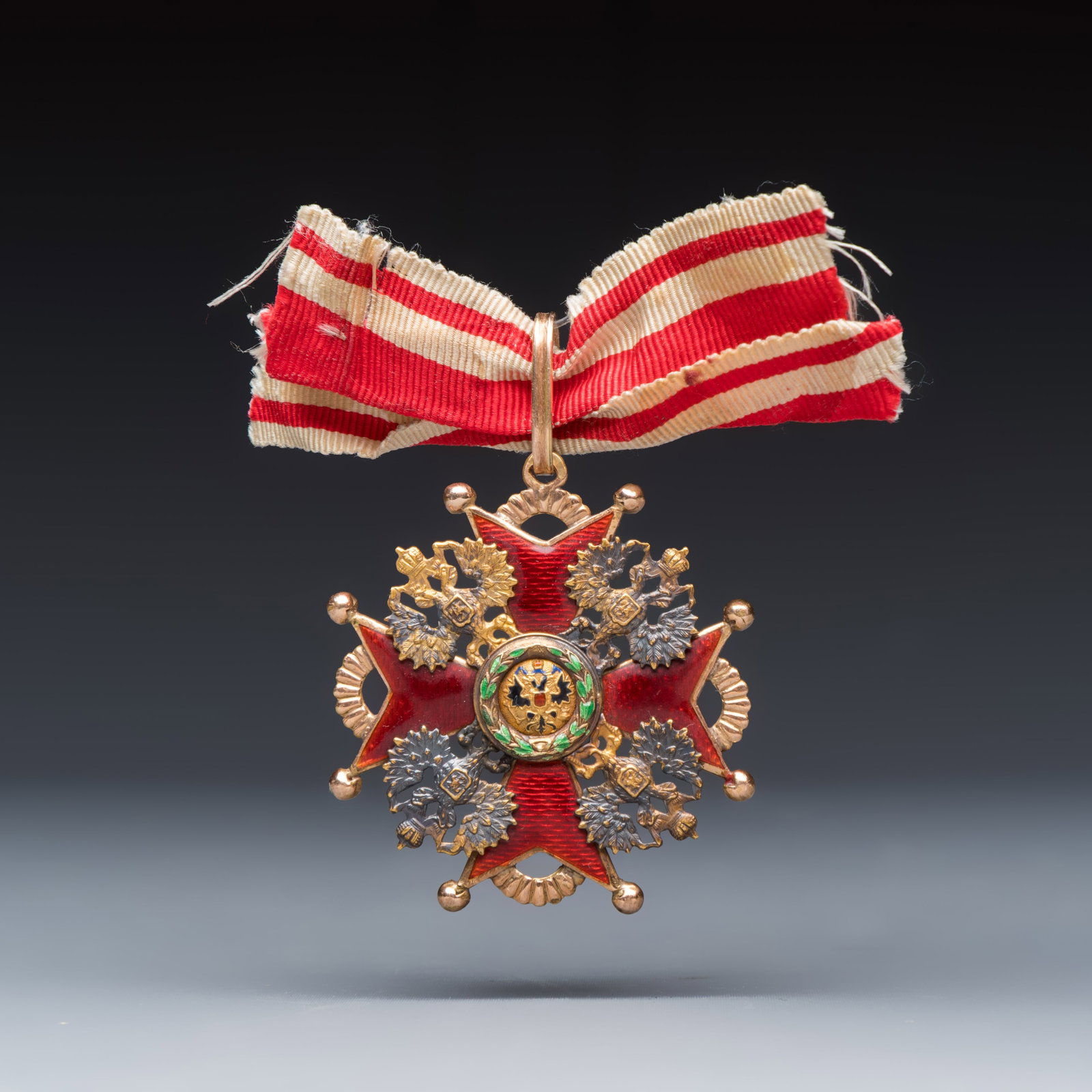 A Russian Imperial 56 zolotnik gold and enamel Order of St. Stanislaus, 2nd Class, for (1 of 2)