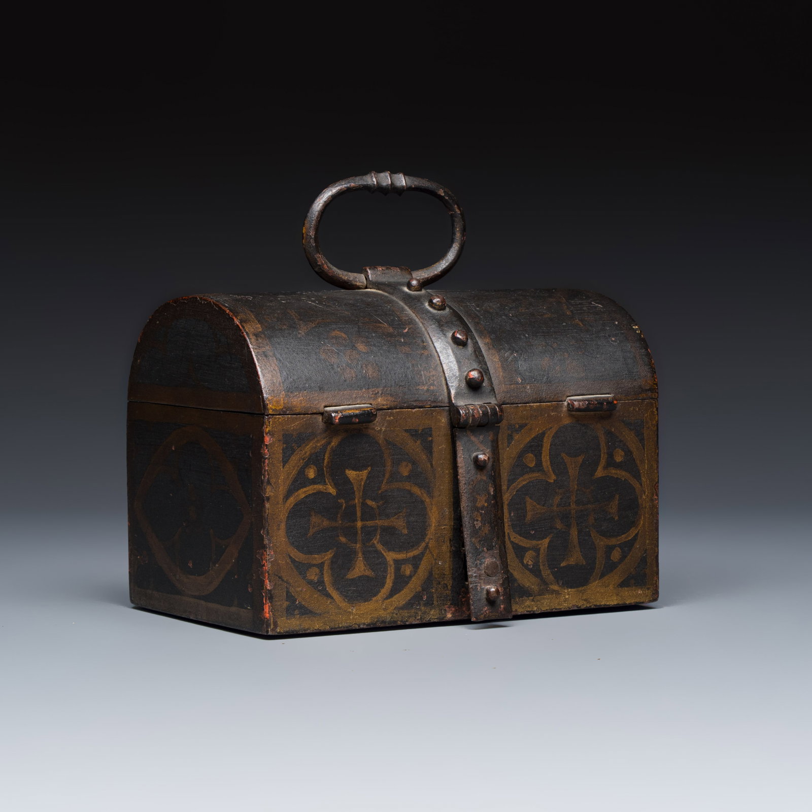 A French polychrome-painted wrought iron casket, 16th C. (1 of 7)