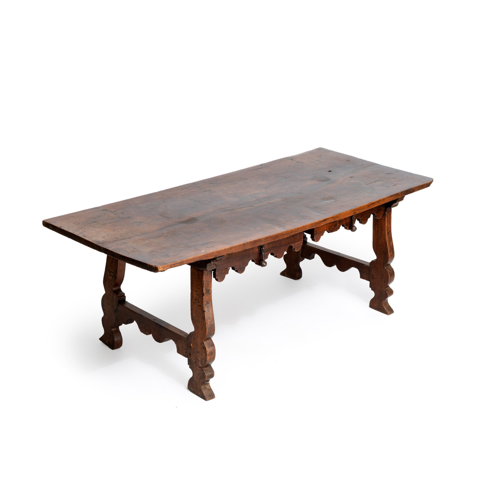 A Spanish walnut table with two drawers, 17th C. (1 of 7)