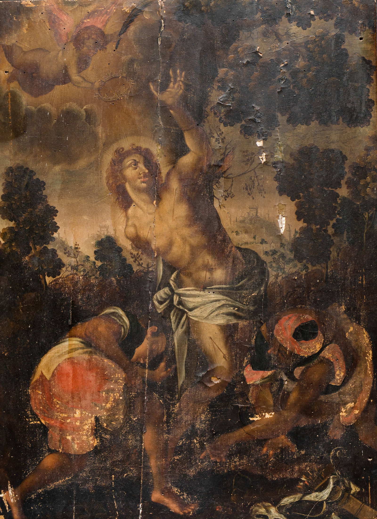 Spanish school: 'The Martyrdom of Saint Sebastian', oil on panel, 17th C.: Spanish school: 'The Martyrdom of Saint Sebastian', oil on panel, 17th C. Dim: 83,5 x 61,5 cm