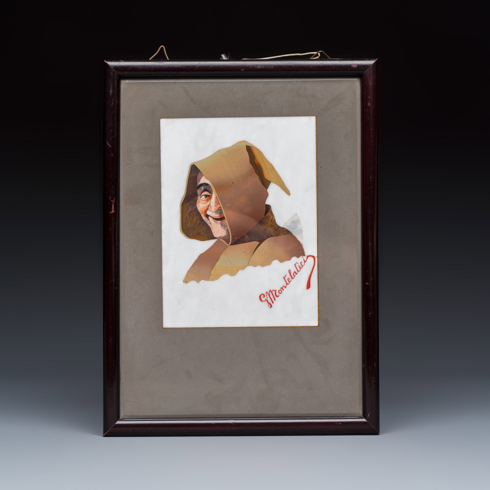 Giovanni Montelatici (1864-1930): Portrait of a Monk, pietra dura plaque, signed, 19/20th C.: Giovanni Montelatici (1864-1930): Portrait of a Monk, pietra dura plaque, signed, 19/20th C. L.: 22,5 cm - H.: 30,7 cm | the frame L.: 13 cm - H.: 17,2 cm | the work
