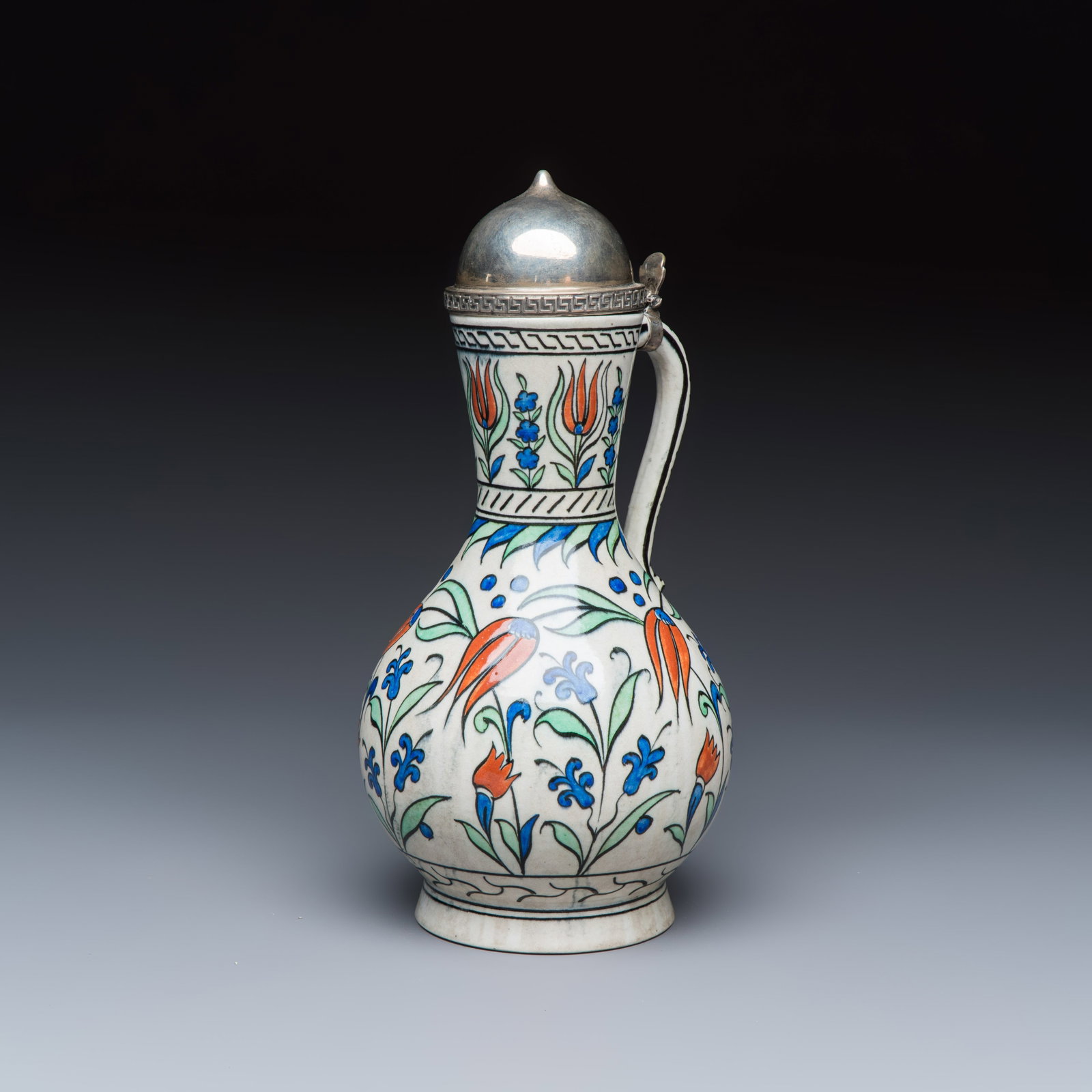 A Samson Iznik-style jug mounted with a silver lid, France, 19th C. (1 of 8)