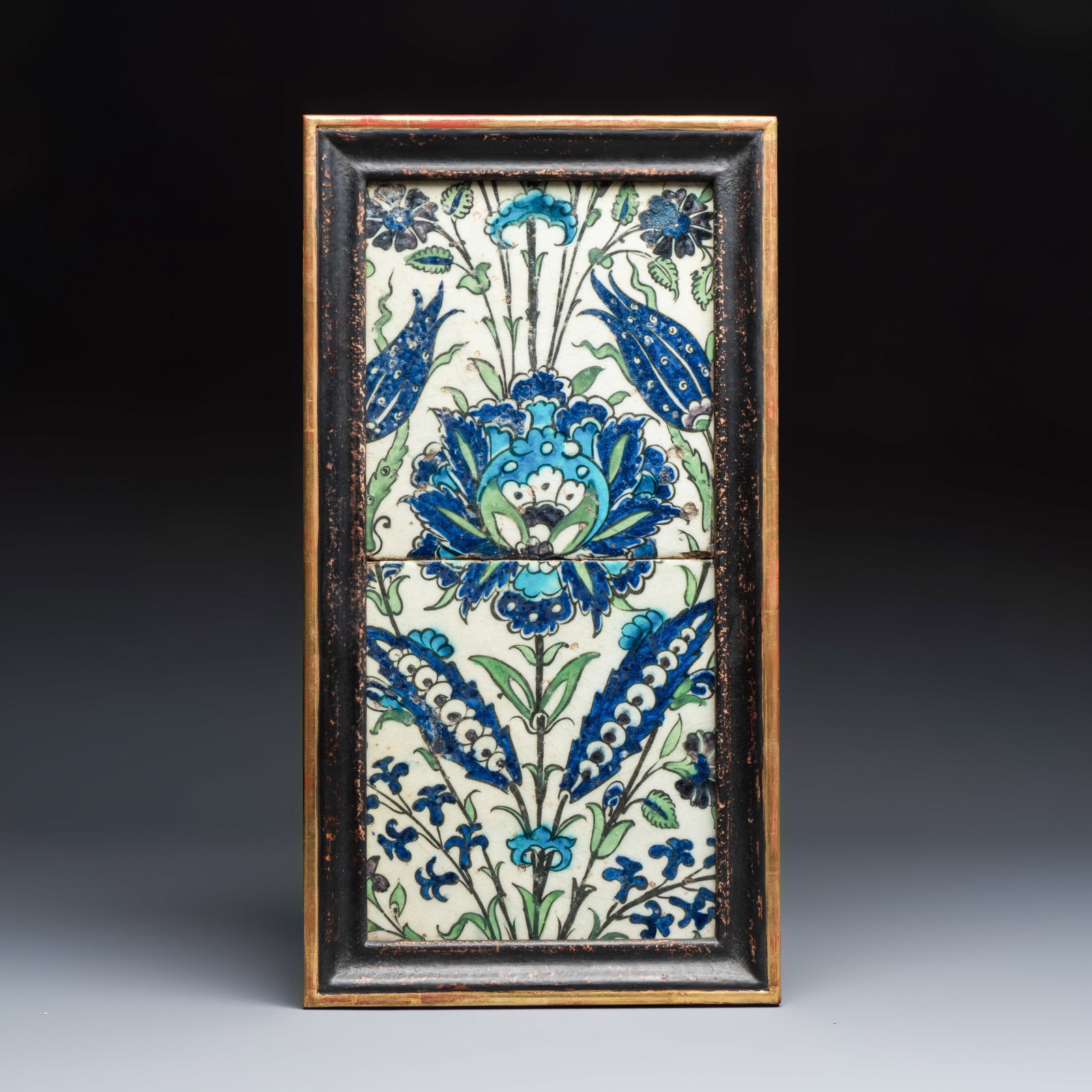 Two large polychrome Damascus pottery tiles with a flower, Syria, 17th C. (1 of 2)