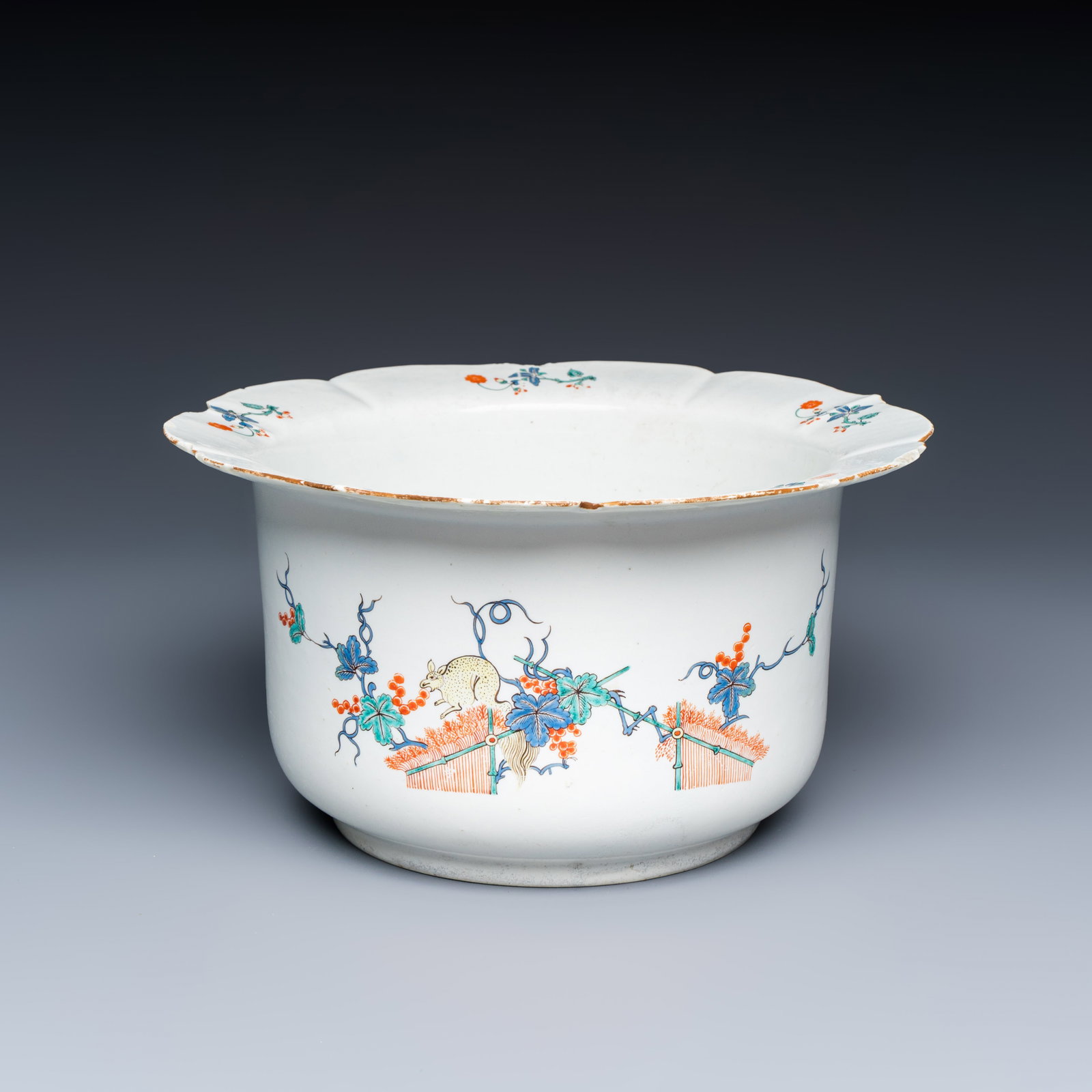A Chantilly soft-paste porcelain Kakiemon-style 'Squirrel and Grapevine' wine cooler, France, 18th (1 of 7)