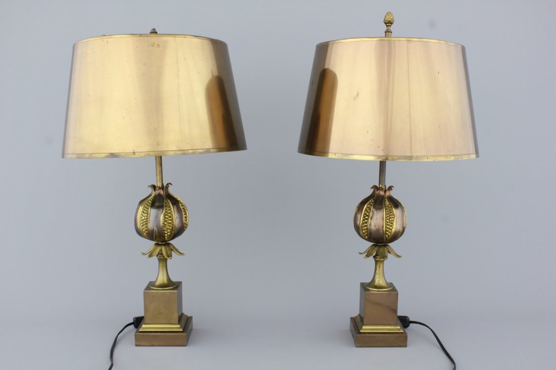 A pair of Maison Charles pomegranate lamps, marked, ca.: H: 68 and 64 cm. One lacking the final. Signed: Made in France. Charles.