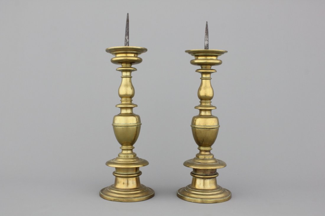 A pair of large bronze candlesticks, Italy, ca. 1600: H: 48 cm. Probably Bologna or Florence.
