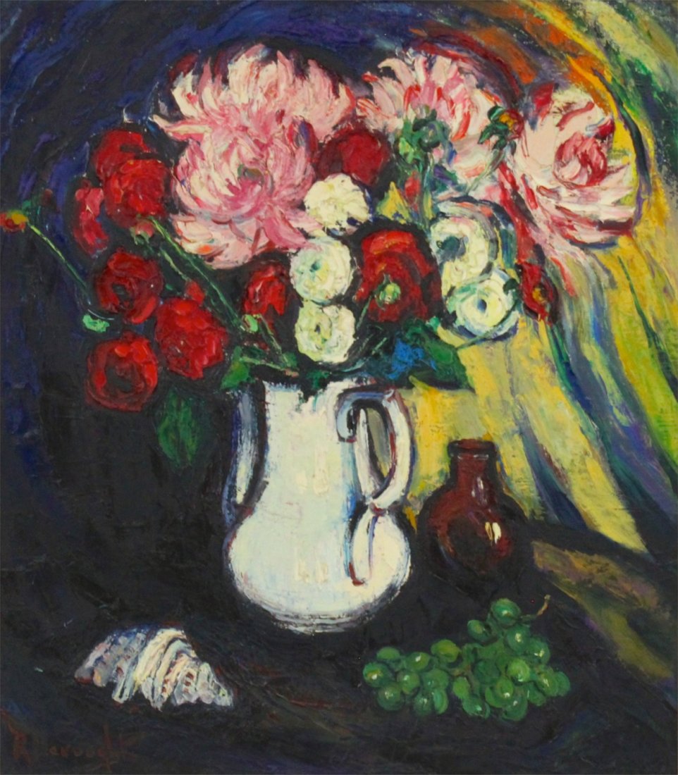 Robertine Devooght (1904-1979), A still life with: Oil on canvas, framed. Dim.: 80 x 70 cm, 94 x 84 cm framed.