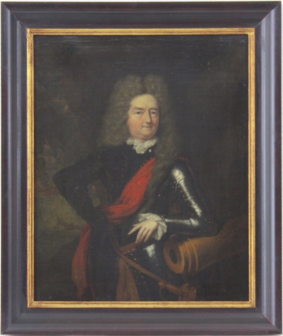 Constantyn Netscher (1668-1723), A portrait of an: Signed and indistinctly dated on the lower right. Oil on canvas, framed. Dim.: 47 x 36 cm, 57 x 48 cm framed. Provenance: Ex-coll. Van Herck. Acquired at Van Herck Auction, Antwerp, Nov. 25-26 1969, n