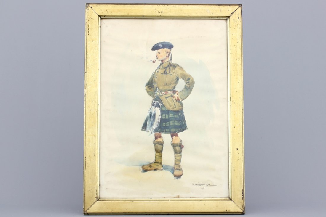 Raymond-Auguste Dendeville (1901-1968), A Scottish: Watercolor and Chinese ink on paper. Signed and dated 1915 lower right.