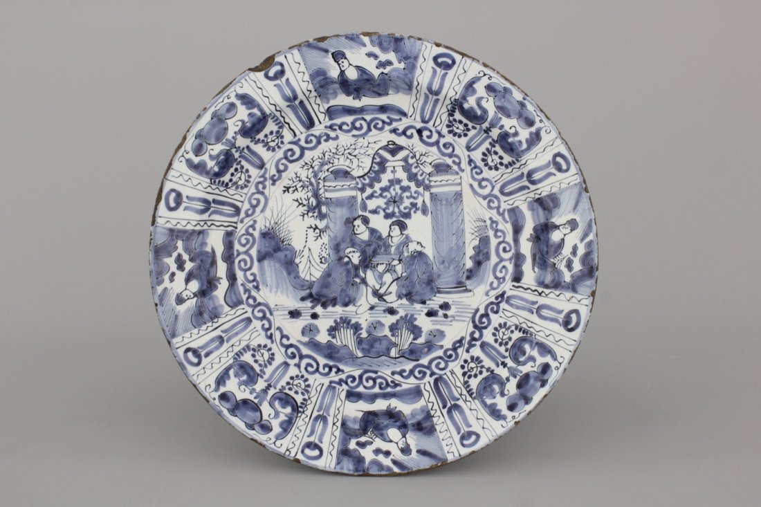 A Dutch Delft blue and white chinoiserie Ming style: Dia: 35 cm