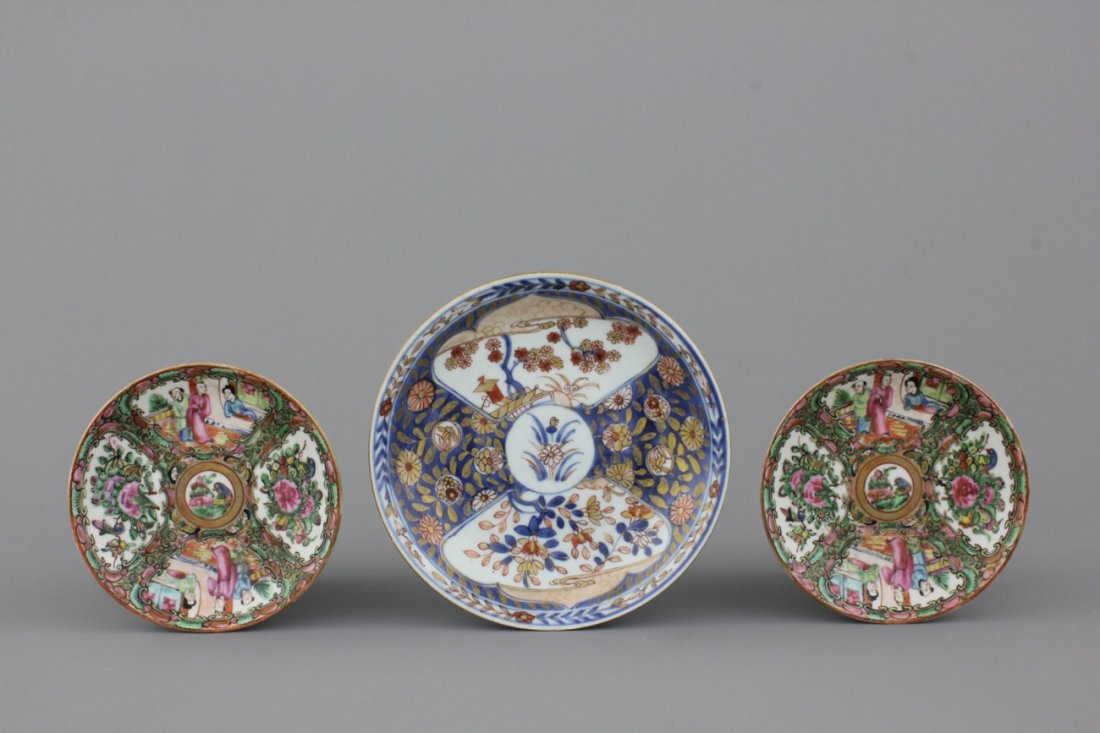 A set of 3 Chinese porcelain Imari and Canton plates, (1 of 1)