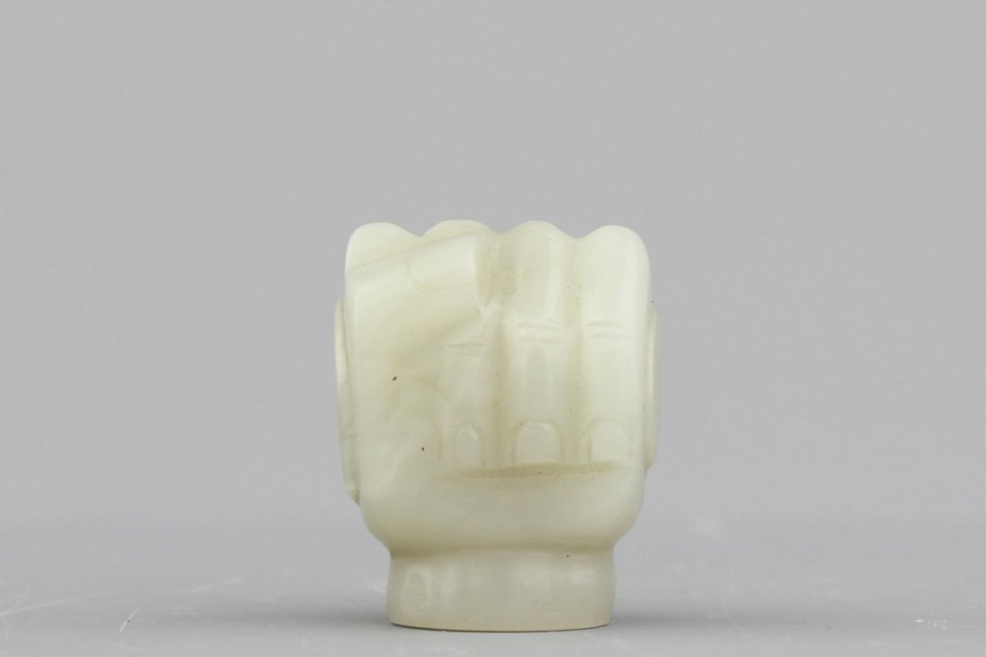 A celadon jade cane handle, 20th C. (1 of 5)