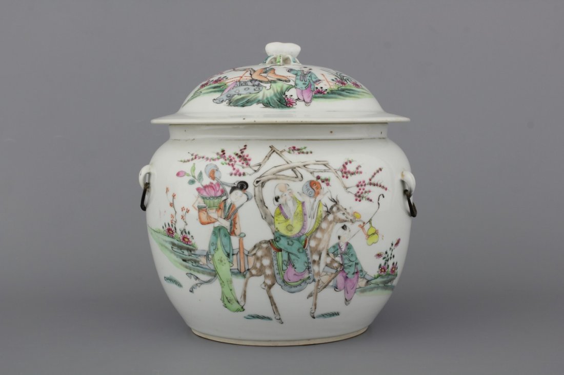 A Chinese porcelain famille rose bowl and cover,: H: 21 cm.