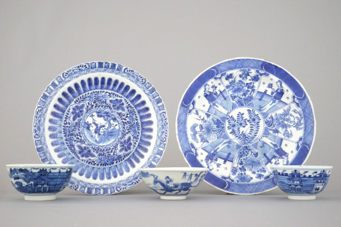 Two Chinese porcelain blue and white plates and three (1 of 1)