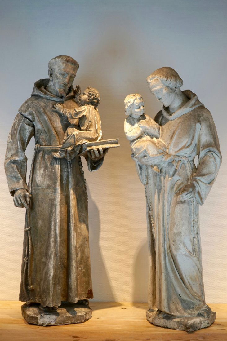 Two large 130 cm plaster casts of Saint-Anthony,: H: 134 cm Origin: The De Wispelaere workshop of important historical reproductions. More info about the workshop on our blog on our website. <