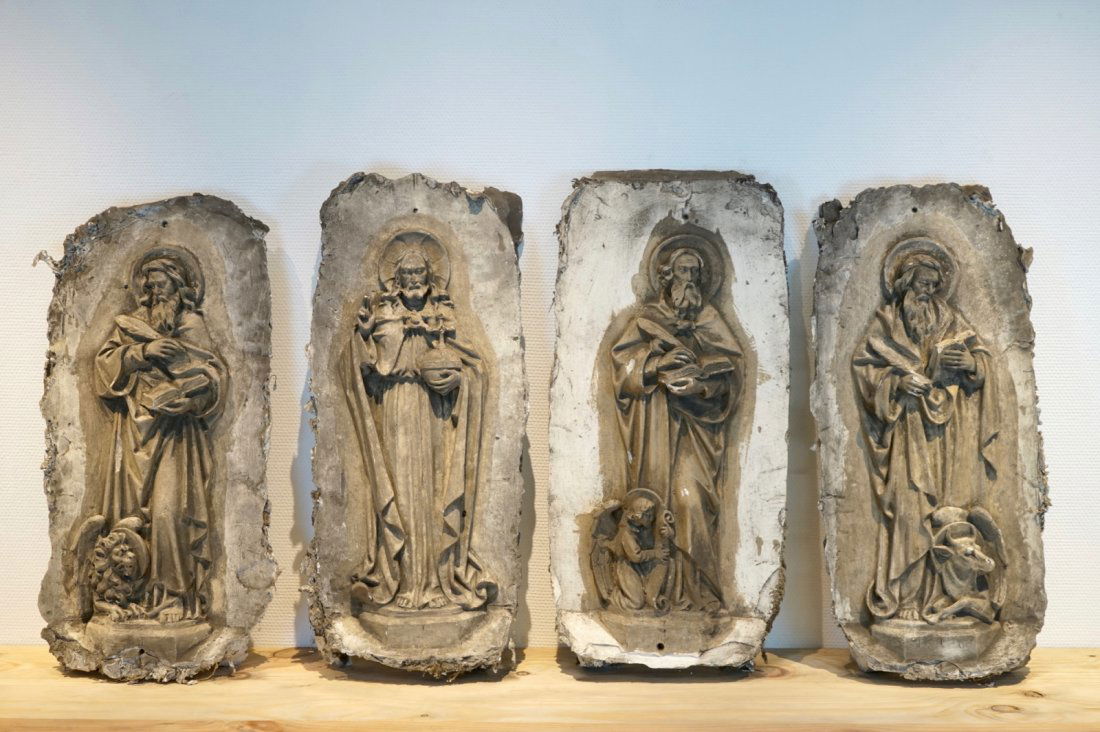A set of four 78 cm plaster casts of religious figures, (1 of 1)
