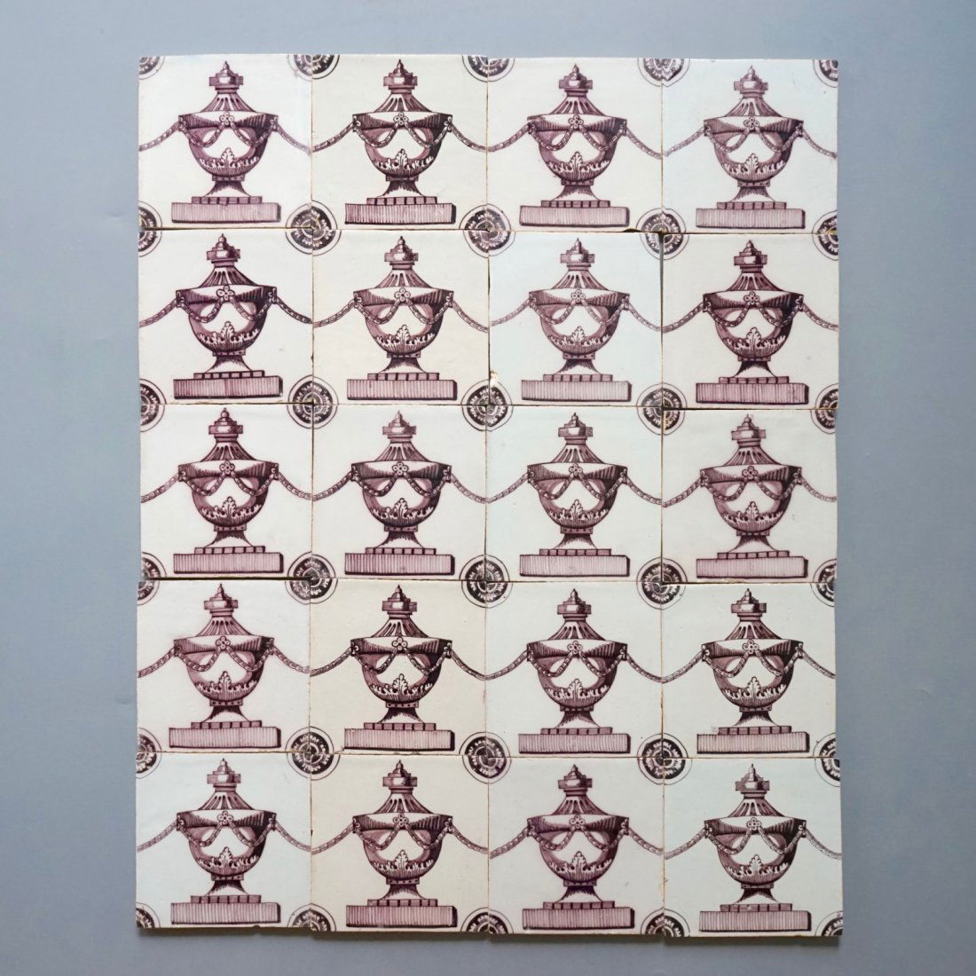 A set of 24 unusual Dutch Delft manganese tiles with (1 of 1)